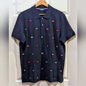 NEW $89.50 Brooks Brothers 1818 Navy Blue Cotton Pique Polo Flags Theme
